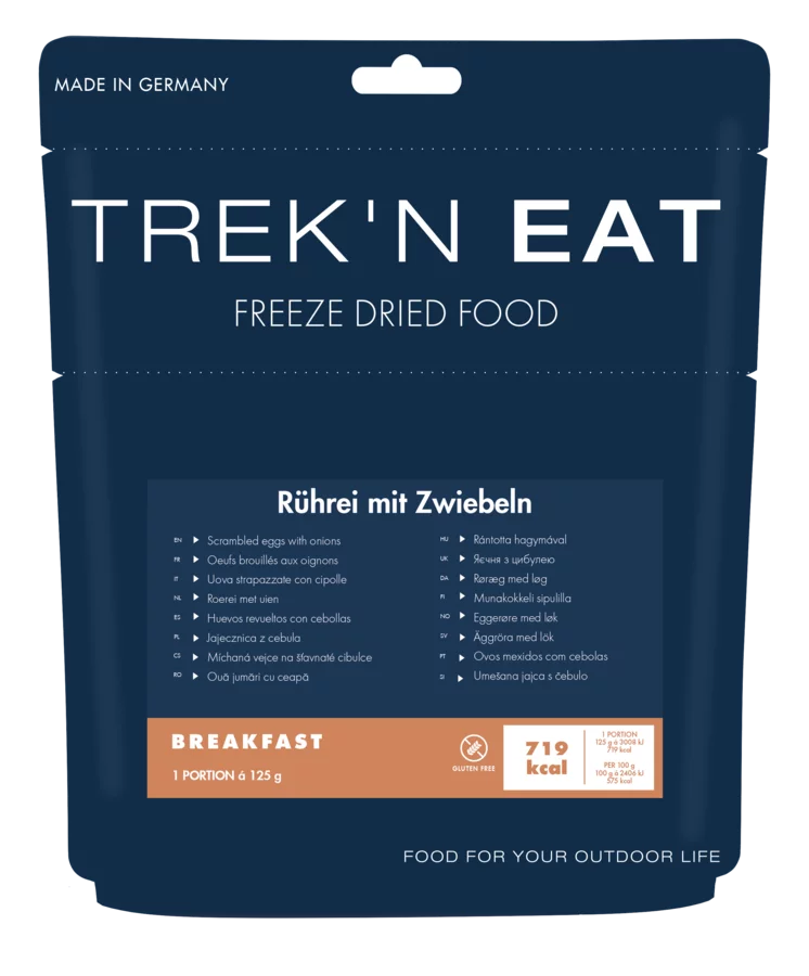 Ovos mexidos com cebola Trek’n Eat Alimentação ovos mexidos liofilizados