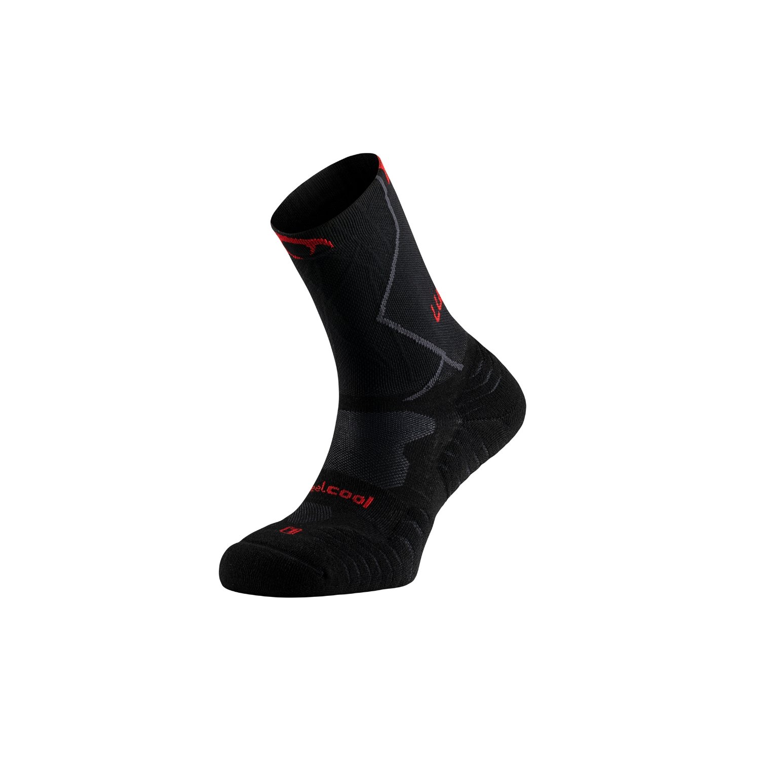 Traction Pro Five Compression Alta-Montanha Meias Lurbel Traction Pro Five Compression para trail running e ultra distância em preto e vermelho