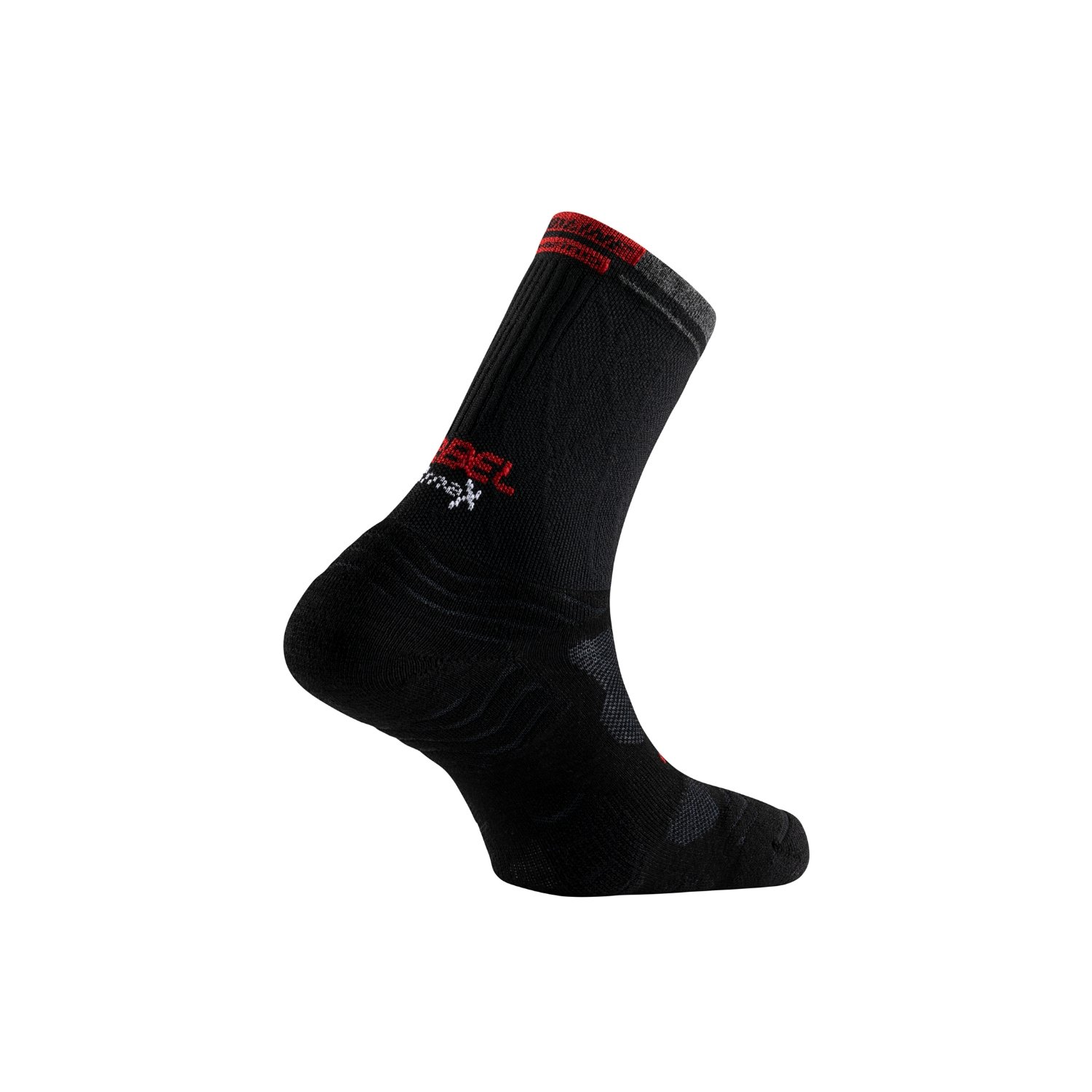 Tundra Pro Five Compression Alta-Montanha Meias Lurbel Tundra Pro Five Compression para ultra trail com compressão e lã merino em preto e vermelho